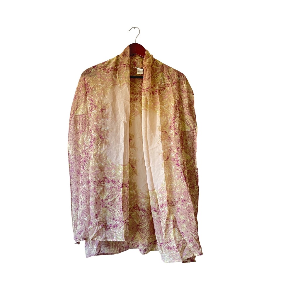 Vintage WinterSilks 100% Silk Duster Vest Abstract Print Pink Gold S/M